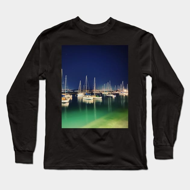 Sail Boats at night Long Sleeve T-Shirt by FrancesPoff